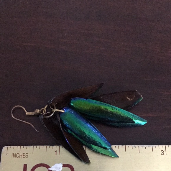Green iridescent beetle earrings - Picture 2 of 2